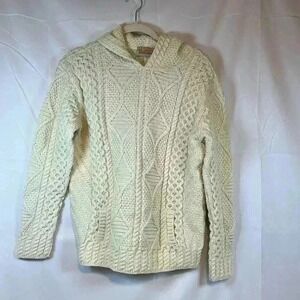 Blarney Woollen Mill Hooded Sweater 100% Merino Wool Aran Hoodie Ireland Medium